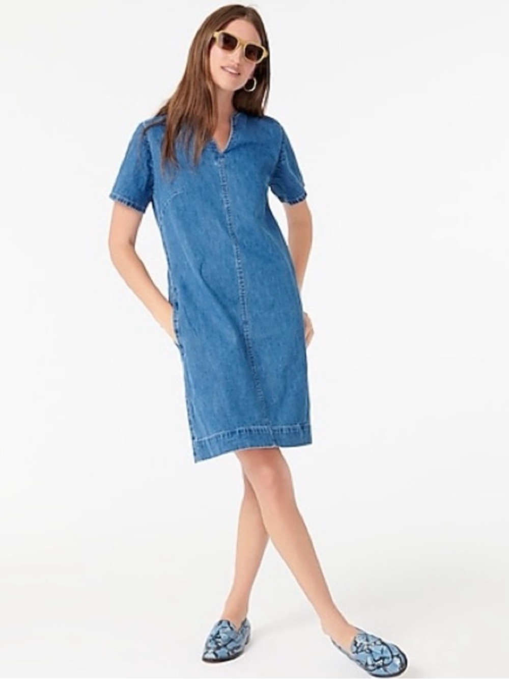 J. Crew Blue Denim Short Sleeve Shift Dress size 6 - Picture 3 of 13